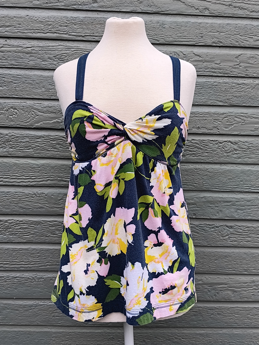 Abercrombie & Fitch Navy Floral Twist-Detail Tank